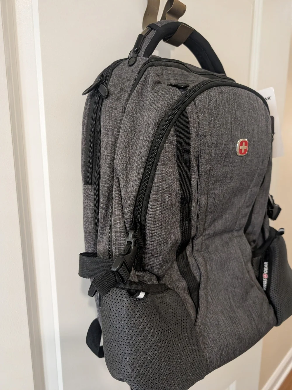 SwissGear Charcoal Gray Men's Backpack with Red Emblem